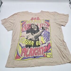 Bob Marley Every Little Thing Gonna Be Alright T Shirt Zion Rootswear Tan MEDIUM